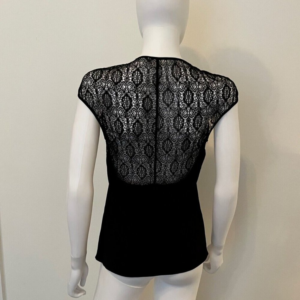 Helmut Lang Puckered Lace Cap Sleeve Blouse